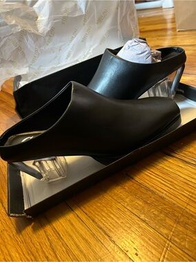 Cape Robbin Black Carly Heel Slip-On Mule with Clear Block Heel